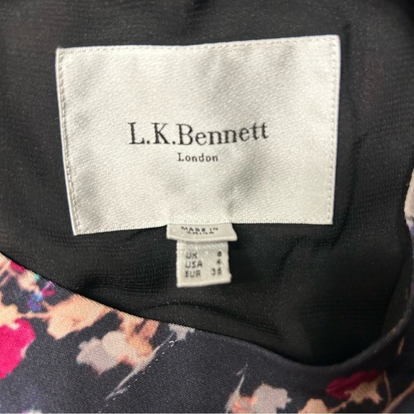 LK Bennett Polena Floral Dress Women's Size 4 Black Sheath Lined Career Workwear - Picture 4 of 5